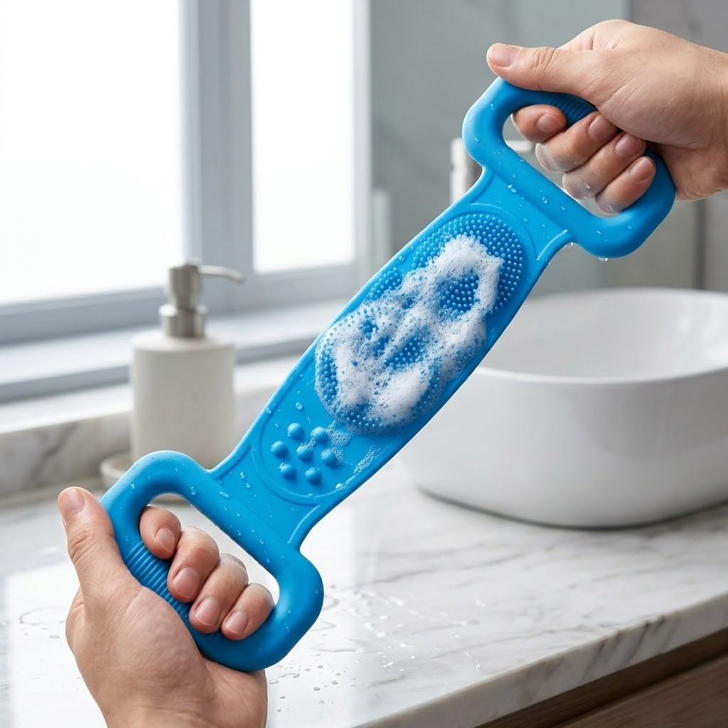 Silicone Back Scrubber Belt For Shower Exfoliating Foaming Body Wash Strap Brush Bristles Massage Dots