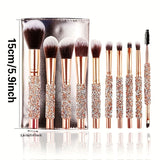 10Pcs Luxury Makeup Brush Set Diamond Rivet Handle Design Crystal Makeup Brush, For Face And Eye Makeup Brush Professional Foundation Concealer Eye Shadow Makeup Tool