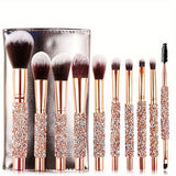 10Pcs Luxury Makeup Brush Set Diamond Rivet Handle Design Crystal Makeup Brush, For Face And Eye Makeup Brush Professional Foundation Concealer Eye Shadow Makeup Tool