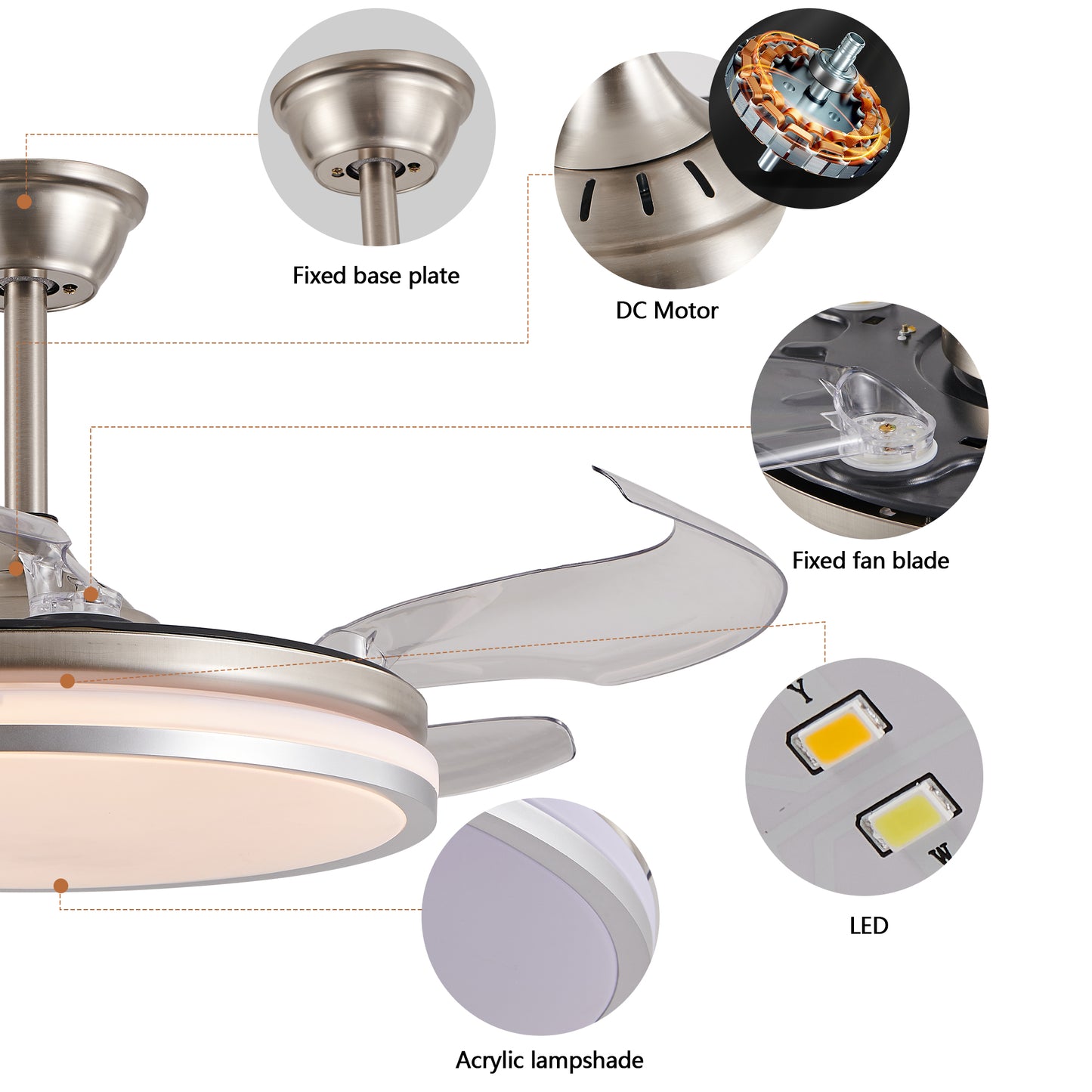 42 Inch 2 Tiers Design Modern LED Ceiling Fan With Light And Remote Control, Retractable Blades, Adjustable 6 Speed, Silent Operation DC Motor For Living Room, Bedroom, Dining Room