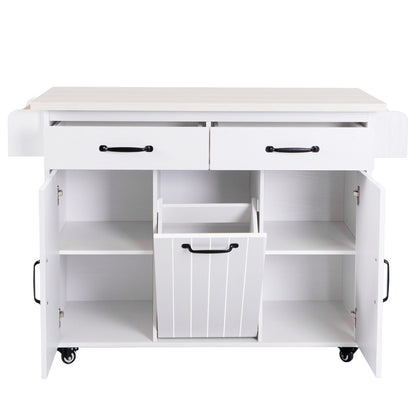 K K Kitchen Island With Trash Can Storage Cabinet, Kitchen Cart With Drop Leaf, Spice Rack, Towel Ra