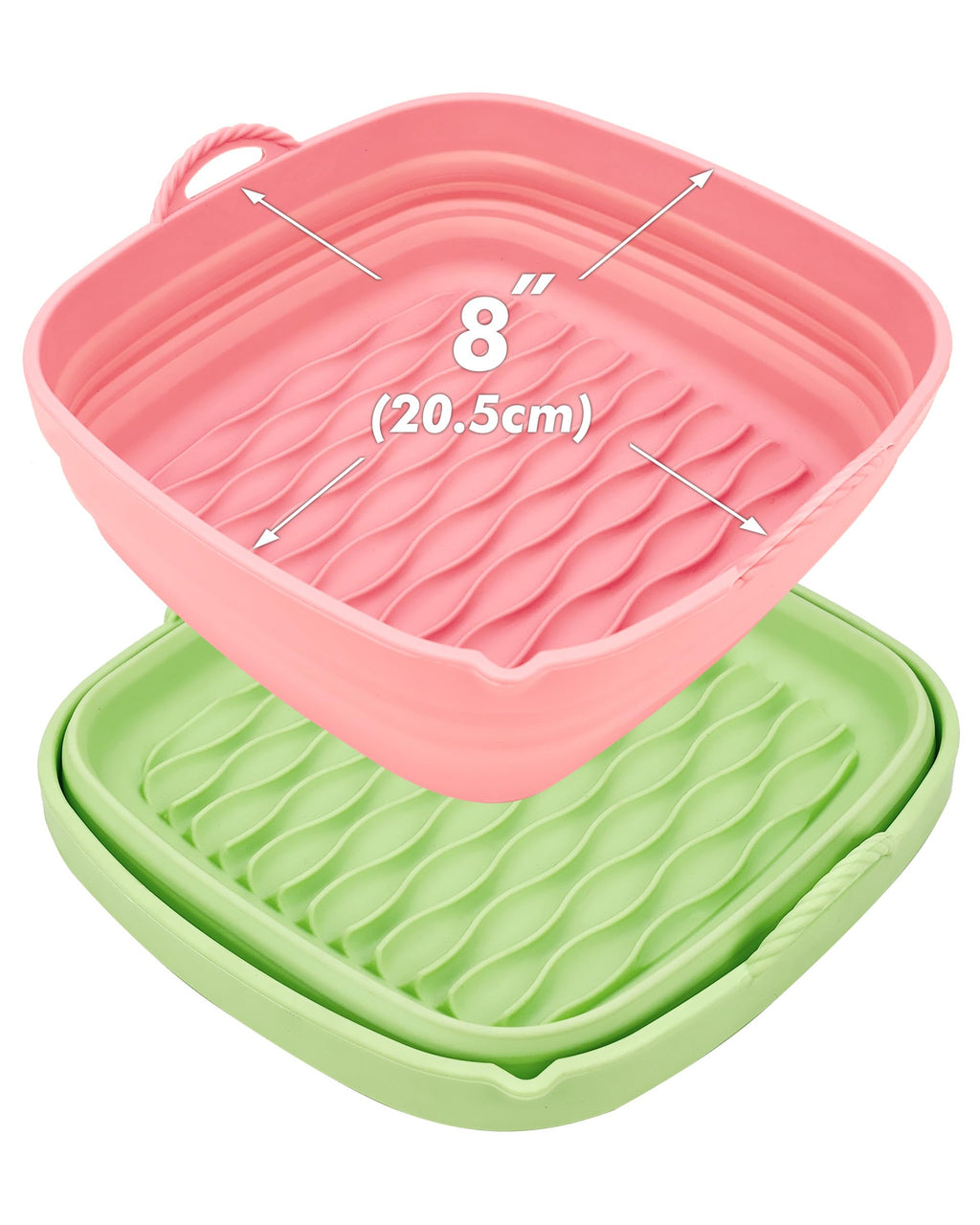 Reusable air fryer silicone liners 2-pack, pink and green 8-inch square non-stick