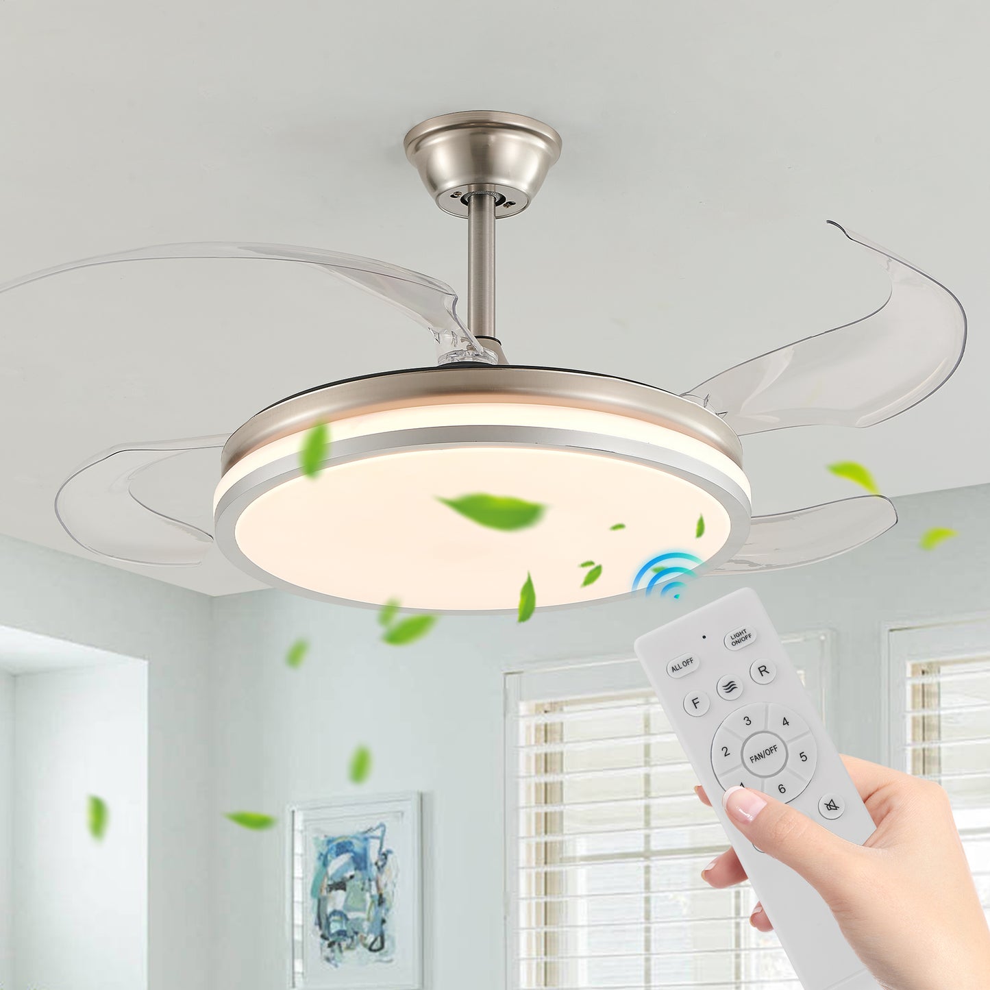 42 Inch 2 Tiers Design Modern LED Ceiling Fan With Light And Remote Control, Retractable Blades, Adjustable 6 Speed, Silent Operation DC Motor For Living Room, Bedroom, Dining Room