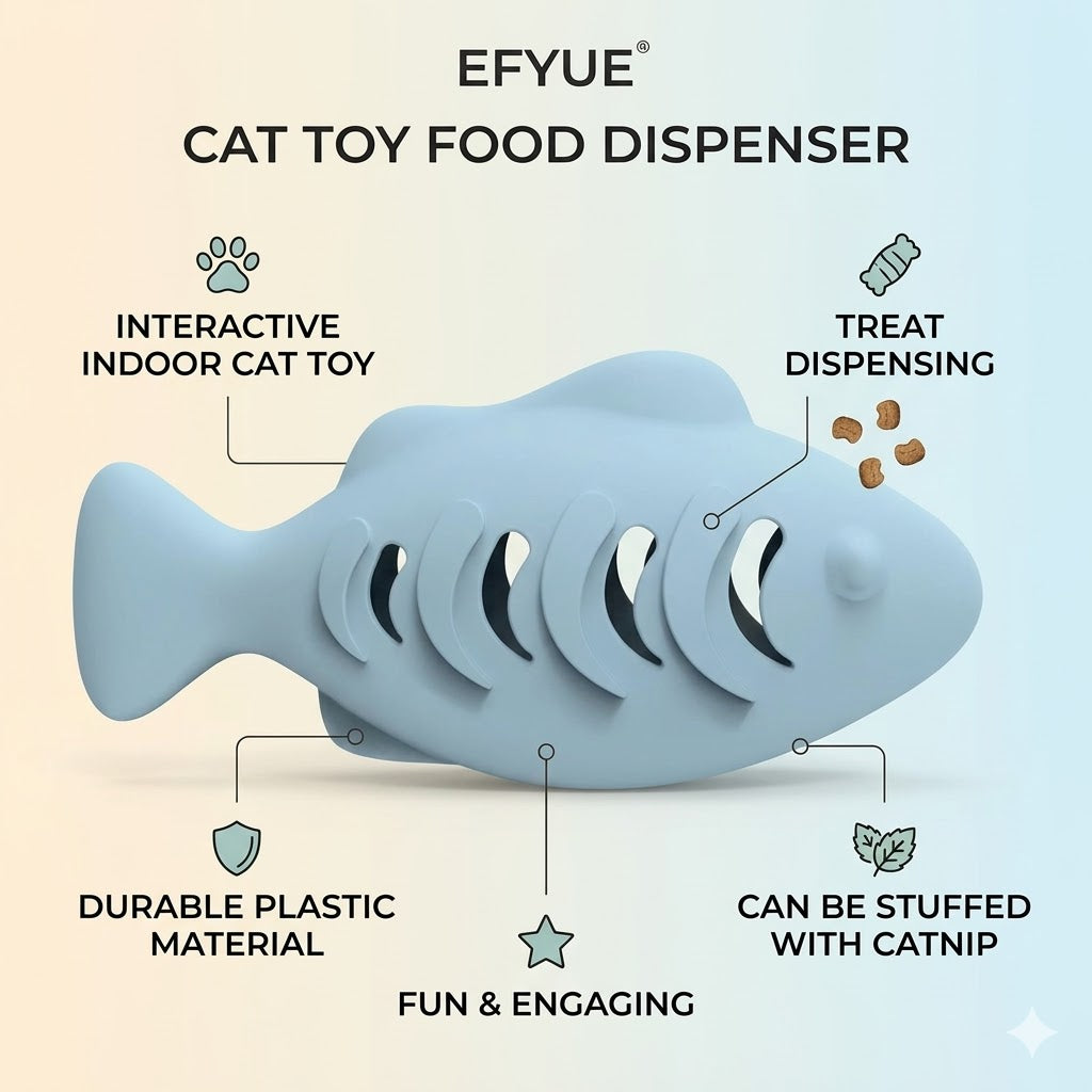 EFYUE Cat Toys for Indoor Cats Interactive Cat Toy Food Dispenser Feeder Treat Dispensing Can be Stuffed with Cat Treats Catnip (blue)