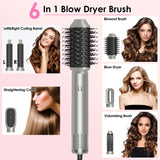 1Pc 6 In 1 Hot Air Styler Volumizer Straightener Curler Dryer Automatic Wrap Styler Hair Dryer Brush Set With 3 Temp Settings ALCI Plug Glove Cable Zip Tie