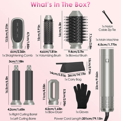 1Pc 6 In 1 Hot Air Styler Volumizer Straightener Curler Dryer Automatic Wrap Styler Hair Dryer Brush Set With 3 Temp Settings ALCI Plug Glove Cable Zip Tie