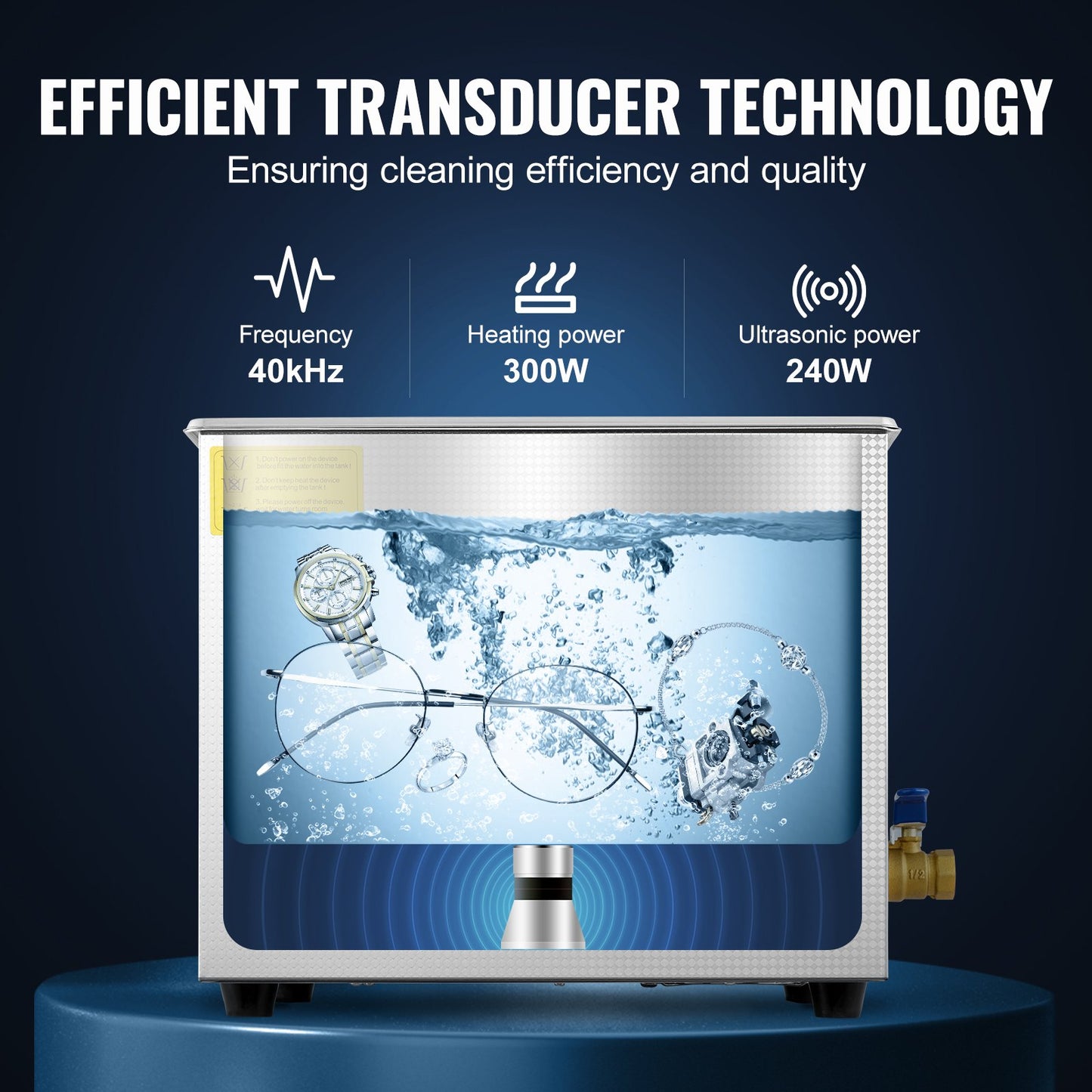 VEVOR Professional Ultrasonic Cleaner, 10L Ultrasonic Jewelry Cleaner With Digital Timer & Heater, Stainless Steel Industrial SonicCleaner 40kHz For Glasses, Watches, Rings, Small Parts