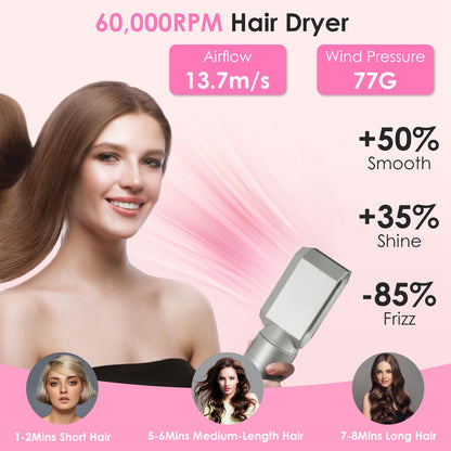 1Pc 6 In 1 Hot Air Styler Volumizer Straightener Curler Dryer Automatic Wrap Styler Hair Dryer Brush Set With 3 Temp Settings ALCI Plug Glove Cable Zip Tie