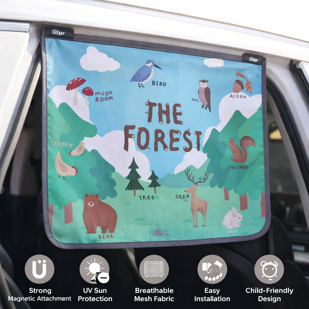 BEBEDECO Magnet Car Sun Shade Curtain for Side Window for Baby Kids Children - Sunshade Protector Sun Blocker Blind (The Forest Season2)