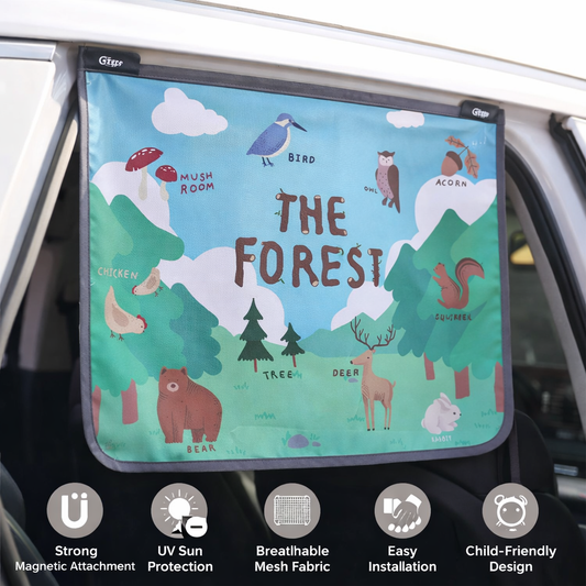 BEBEDECO Magnet Car Sun Shade Curtain for Side Window for Baby Kids Children - Sunshade Protector Sun Blocker Blind (The Forest Season2)