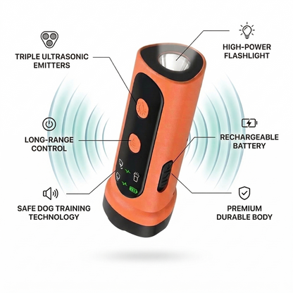 Triple-Core Ultrasonic Dog Repeller High-Power Flashlight Pet Training Device Pet Supplies Anti-Dog Nuisance Deterrent