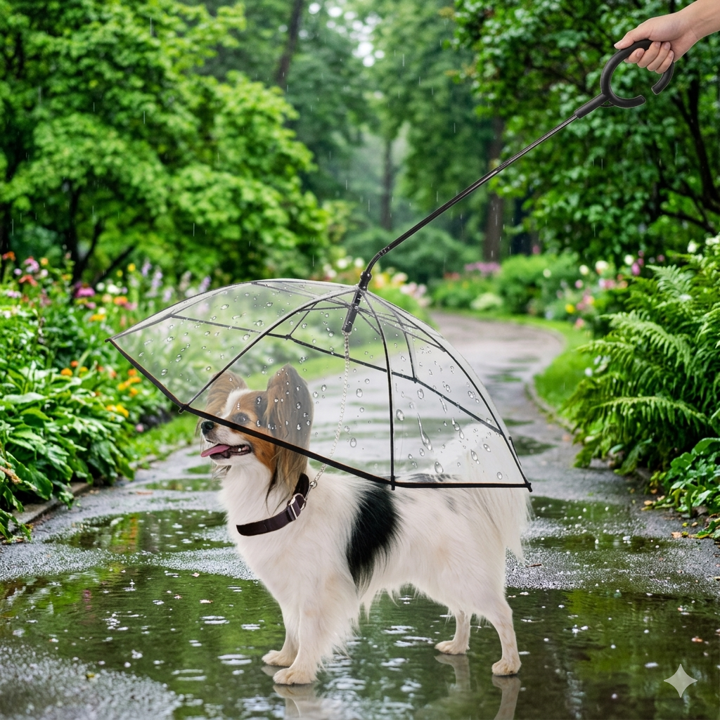 Enjoying Pet Umbrella Leash Rainproof Snowproof Walking Dog Leash Umbrella for Small Dogs Adjustable Dog Umbrella Clear(Chain)