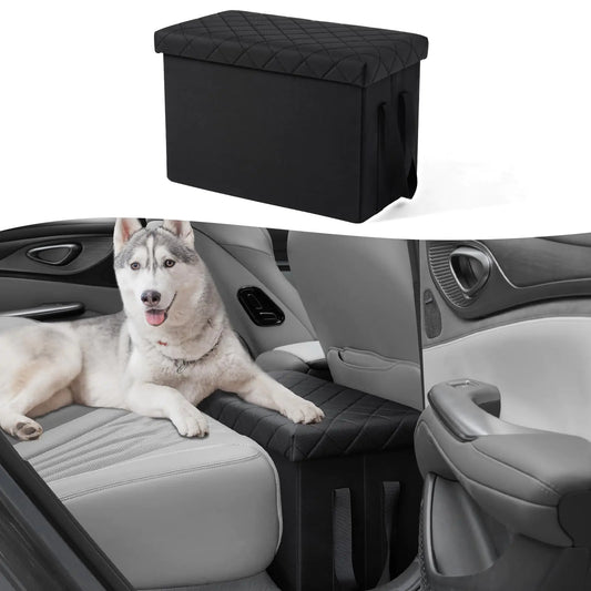 Mixsuper Liner Dog Car Seat Extender with Storage Car Back & Front Seat Extender for Dogs up to 200lbs Dog Seat Extender with Storage for Large & Small Dog Car Seat Gap Filler Black