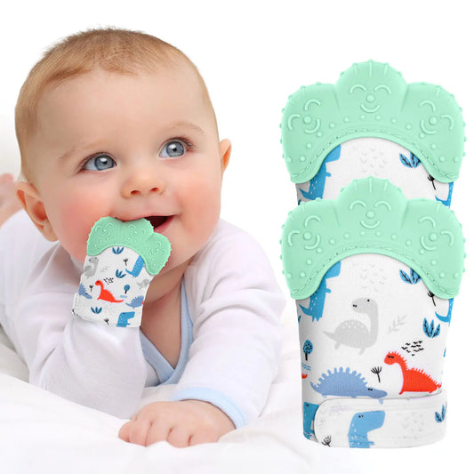 2Pack Silicone Teething Mitt Soothing Infant Teething Mitten Pain Relief Prevent Scratches Glove Safe Silicone Teething Toys for 0-12 Months