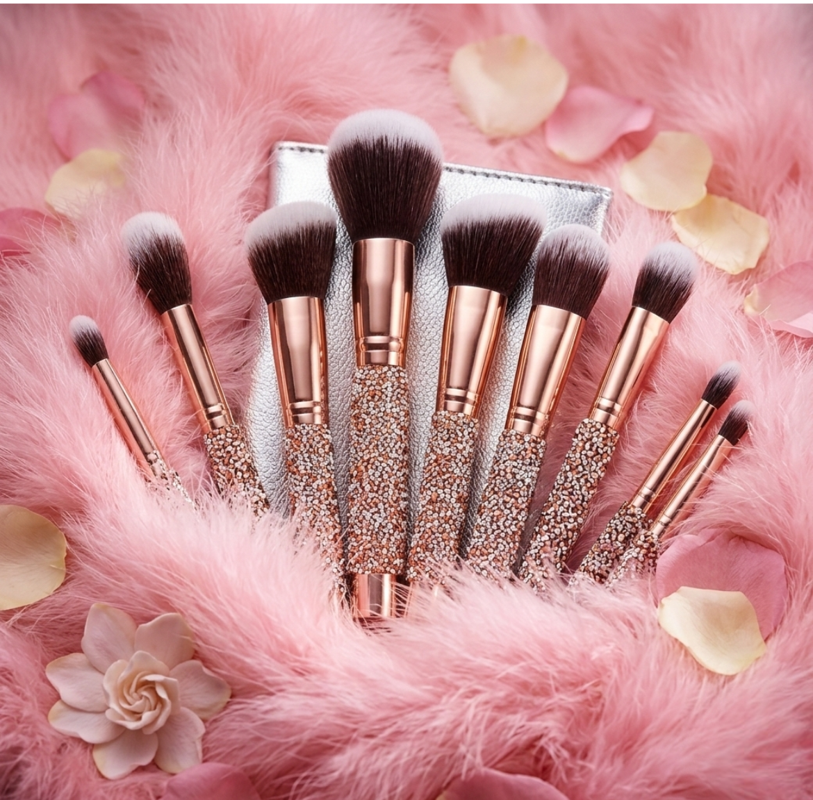 10Pcs Luxury Makeup Brush Set Diamond Rivet Handle Design Crystal Makeup Brush, For Face And Eye Makeup Brush Professional Foundation Concealer Eye Shadow Makeup Tool