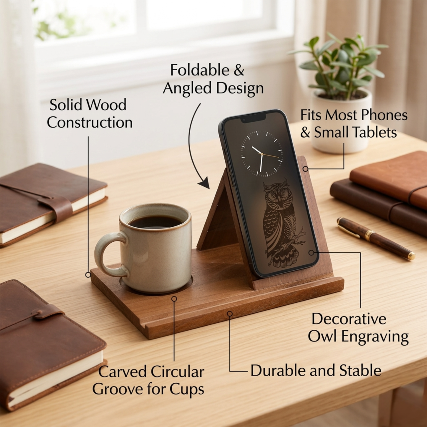 Wooden Triangle Bookmark Rack With Cup Base