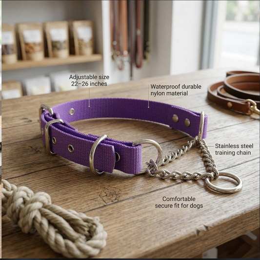 Adjustable Waterproof Martingale Half-Check Stainless Steel Chain Training Dog Collar (XL: 22"-26" Purple)