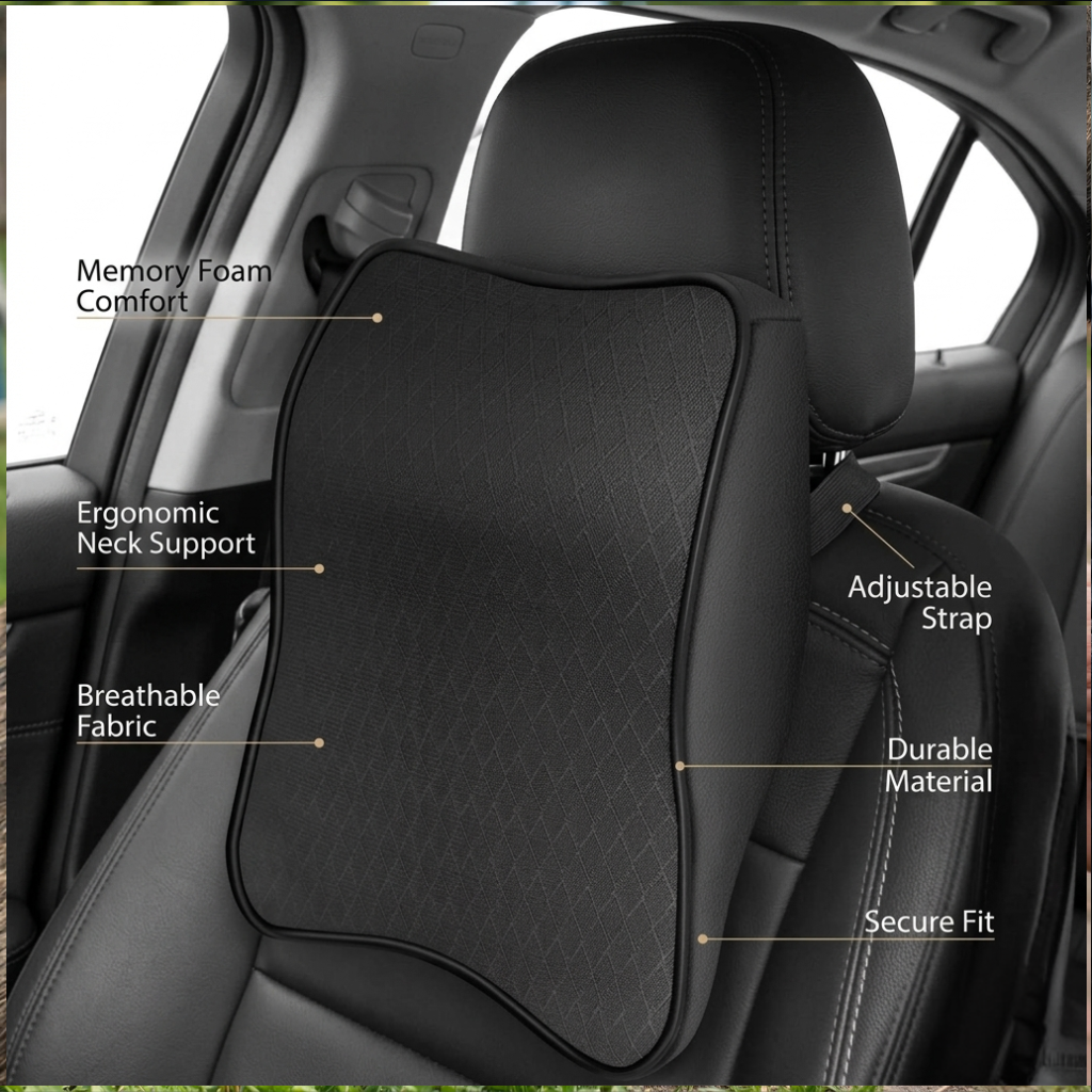 XBERSTAR Car Seat Headrest Neck Rest Cushion Durable Memory Foam Carseat Neck Support Car Neck Pillow (Black Style 1)