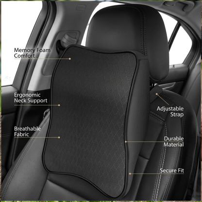 XBERSTAR Car Seat Headrest Neck Rest Cushion Durable Memory Foam Carseat Neck Support Car Neck Pillow (Black Style 1)