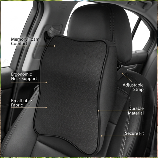 XBERSTAR Car Seat Headrest Neck Rest Cushion Durable Memory Foam Carseat Neck Support Car Neck Pillow (Black Style 1)