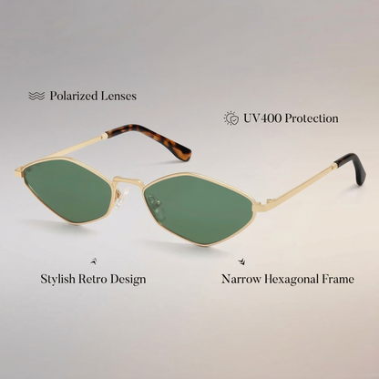 SOJOS Retro Small Polarized Sunglasses Womens Mens Vintage Narrow Irregular Shades UV400 SJ1233 with Gold/Green Lens