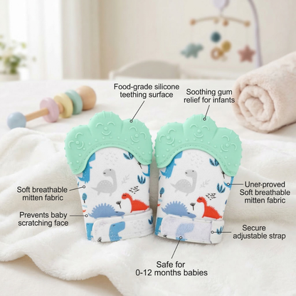 2Pack Silicone Teething Mitt Soothing Infant Teething Mitten Pain Relief Prevent Scratches Glove Safe Silicone Teething Toys for 0-12 Months