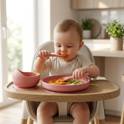 Generic Silicone Baby Feeding Set Baby Plates and Bowls Set Suction Plates for Baby Baby Feeding Essentials Baby Led Weaning Supplies Baby Plates with Suction Baby Utensils (Rose Pink) Regular