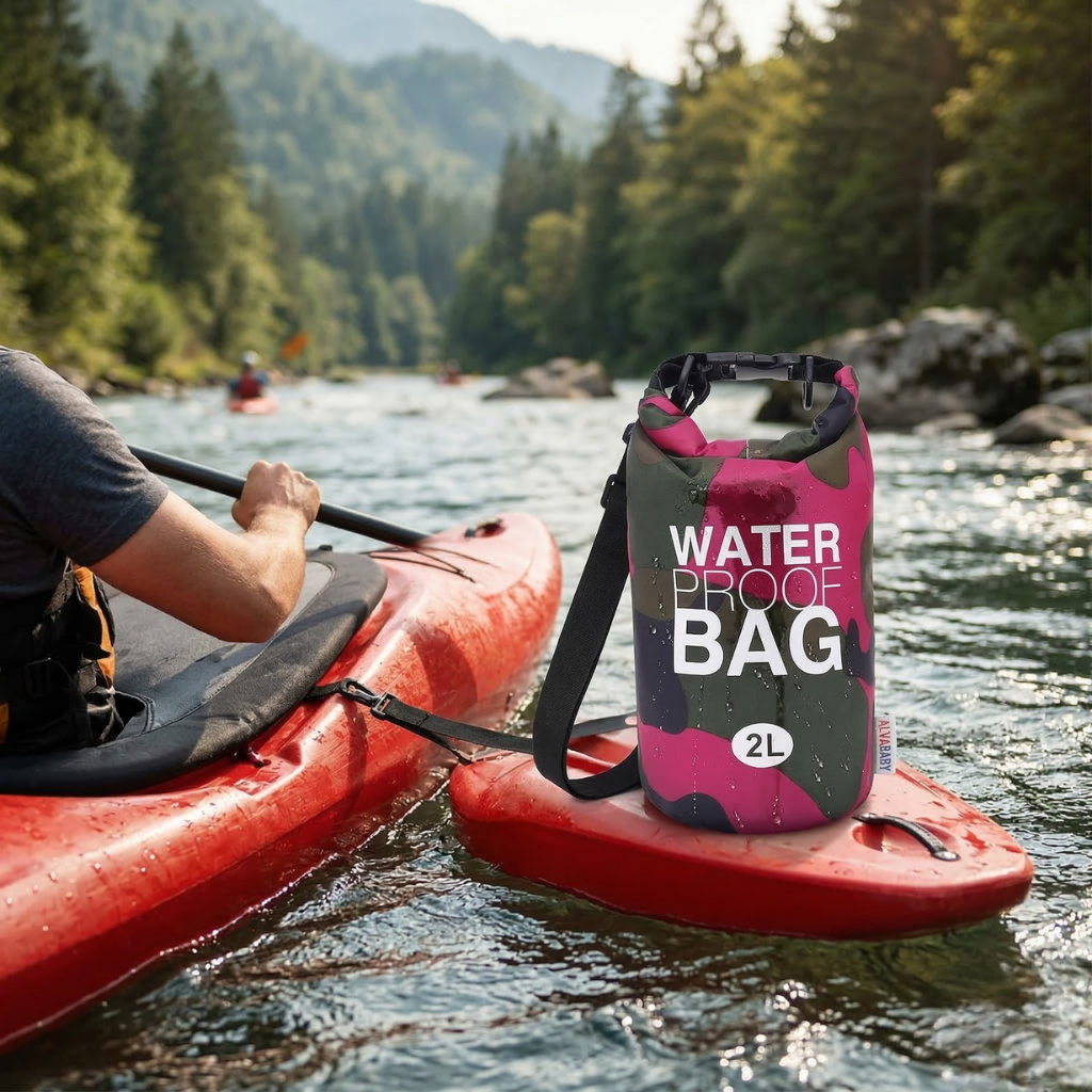 ALVABABY 2L Waterproof Dry Bag with Reusable Wet Dry Bag Multifunctional with Adjustable Straps Roll-Top Closure for Water Sports Boating Kayaking Swimming and Beach 2WFL01