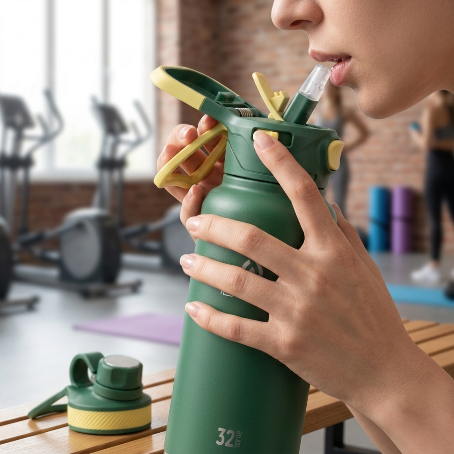 IDEUS Vacuum Insulated Water Bottle 32 oz Stainless Steel Water Bottles with Straw and Spout Lid Reusable Metal Water Bottle Leak Proof Gym Water Bottle BPA-Free(Green)