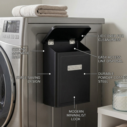 Magnetic Lint Bin For Laundry Room | Modern Farmhouse Laundry Lint Bin | Lint Trash Can For Laundry Room | Black Lint Bin For Laundry Room Magnetic | Space Saving Storage Laundry Bin with Lid (black)