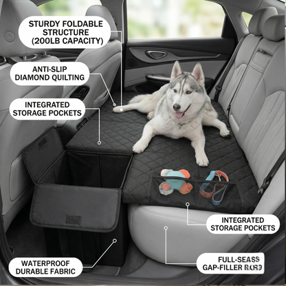 Mixsuper Liner Dog Car Seat Extender with Storage Car Back & Front Seat Extender for Dogs up to 200lbs Dog Seat Extender with Storage for Large & Small Dog Car Seat Gap Filler Black