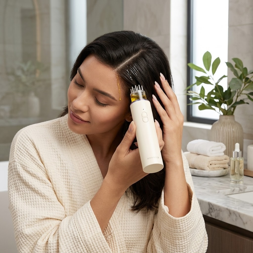 Electric Hair Oil Applicator and Scalp Massager 2 in 1 Latest Scalp Oil Applicator for ALL Hair Essential Oil Serum Electric Quantitative Oil Dispensing Brush Handheld Hair Oil Dispenser Comb