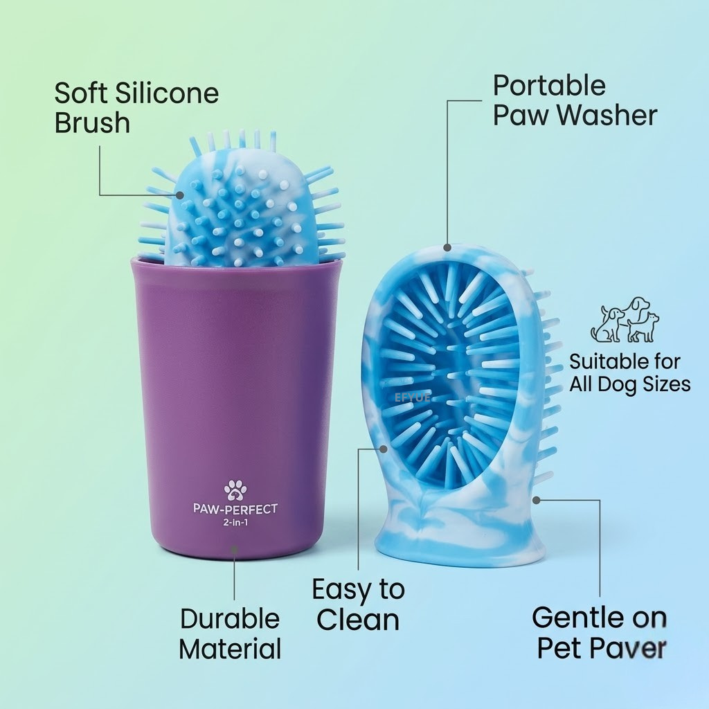 2 In 1 Dog Paw Cleaner Cup Soft Pet Dog Foot Cleaning Washer Brush Cup Portable Pet Foot Washer Paw Clean Brush Foot Cleaning Bucket Pet Products