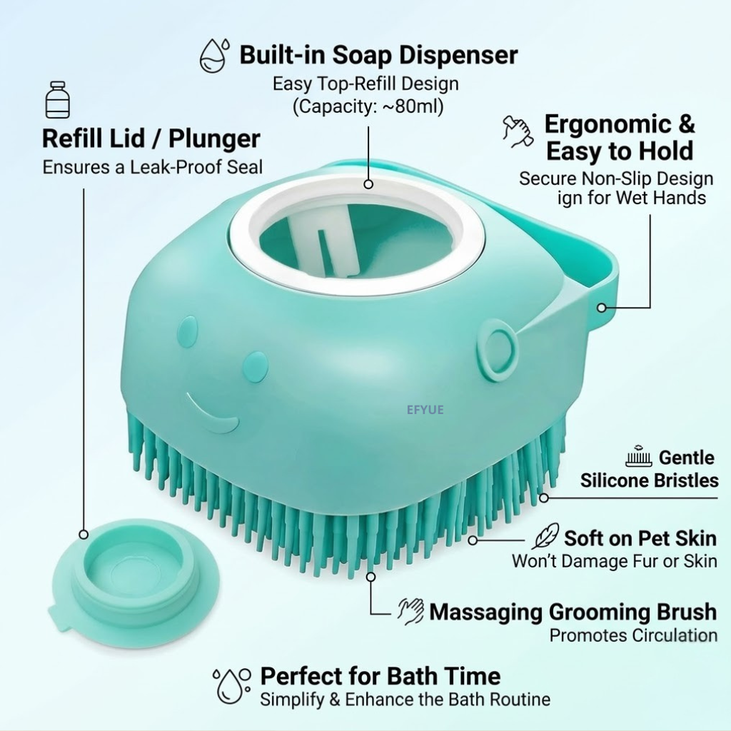 Generic Pet Dog Bath Brush Gentle Soap Dispenser Massaging Bath Grooming Soft Silicone(Blue)