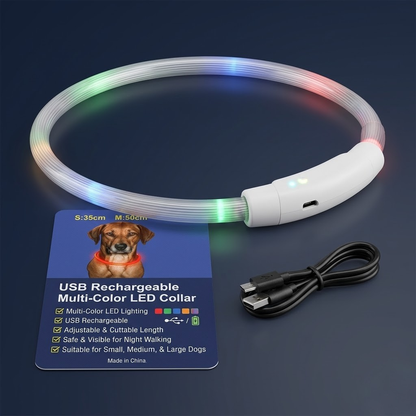 1Pc USB Rechargeable LED Dog Collar Multi Color Lighting Dog Safety Collar Cuttable Length Glow Dog Collar For Small Medium Large Dog Night Walking