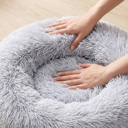 Cat Beds for Indoor Cats Dog Bed Machine Washable Fluffy Round Pet Bed Non-Slip Calming Soft Plush Donut Cuddler Cushion Self Warming for 5Kg Small Dogs Light Grey