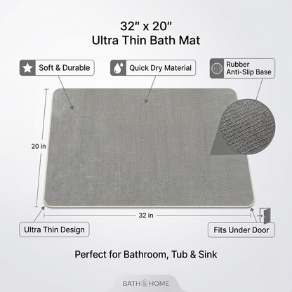 Sbhhome Thin Bath Mat 32x20 Rubber Anti-Slip Bathroom Mat Quick Dry Bath Mat Thin Bathroom Rugs Fit Under Door Bath Mats for Bathroom Floor Tub and Shower Sink Gray