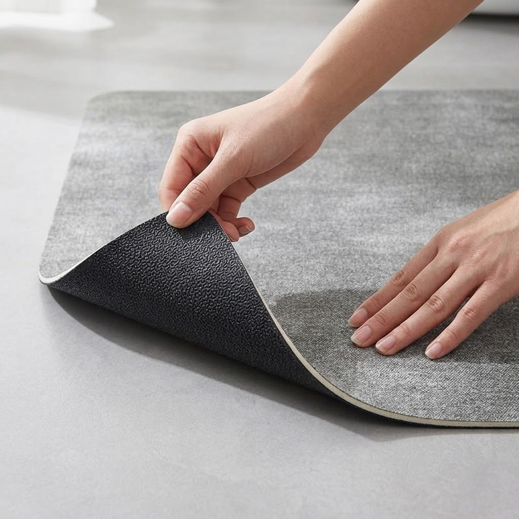 Sbhhome Thin Bath Mat 32x20 Rubber Anti-Slip Bathroom Mat Quick Dry Bath Mat Thin Bathroom Rugs Fit Under Door Bath Mats for Bathroom Floor Tub and Shower Sink Gray