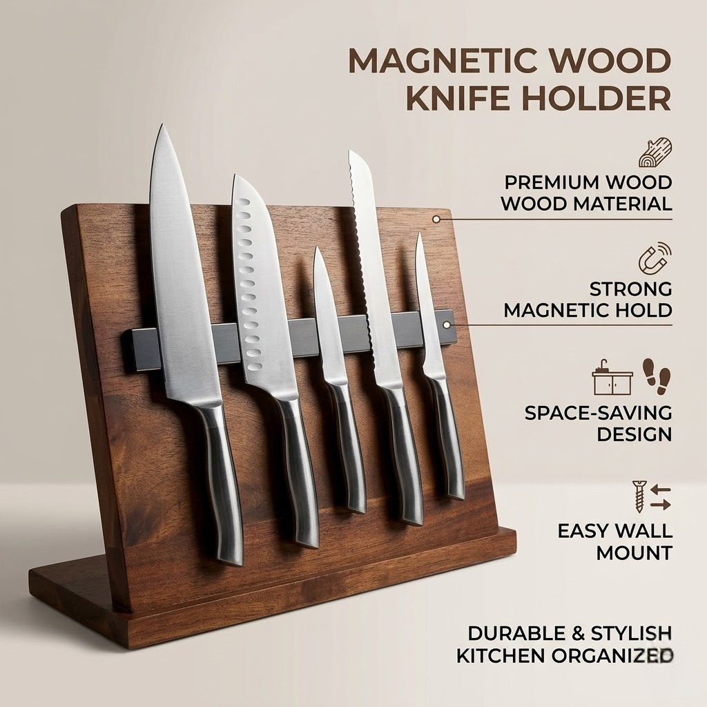 Magnetic Wood Knife Holder