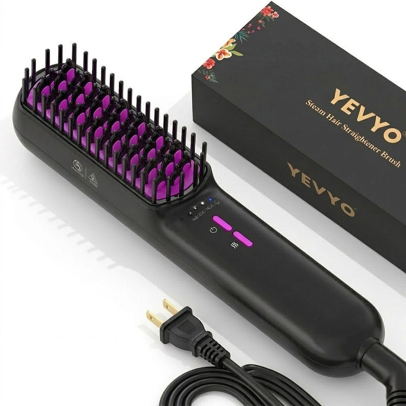 Hair Straightener Brush, Ionic Plus Steam Straightening Brush For Smooth, Anti-frizz Hair, Anti-Scald Ceramic Straightening Comb, Heated Straightener Brush Flat Iron Fast Heating For Home Salon