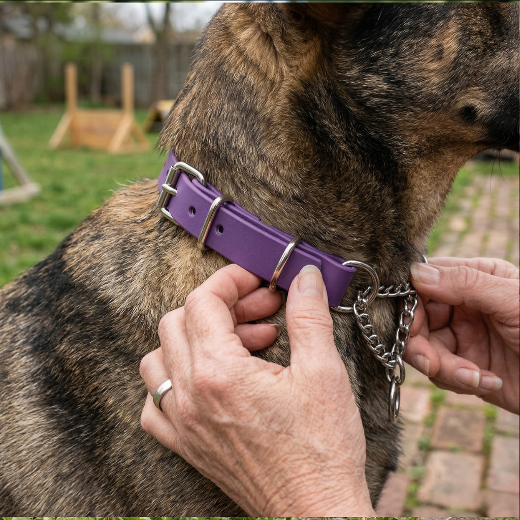 Adjustable Waterproof Martingale Half-Check Stainless Steel Chain Training Dog Collar (XL: 22"-26" Purple)