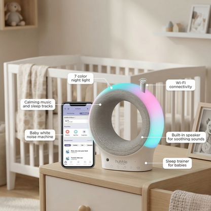 Hubble Eclipse Soother Kids & Baby Audio Monitor 7-Color Night Light Speaker with Calming Music & Sleep Tracks Baby White Noise Machine Sleep Trainer with Wi-Fi Connectivity