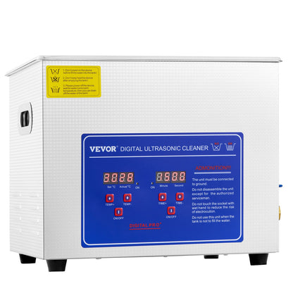 VEVOR Professional Ultrasonic Cleaner, 10L Ultrasonic Jewelry Cleaner With Digital Timer & Heater, Stainless Steel Industrial SonicCleaner 40kHz For Glasses, Watches, Rings, Small Parts