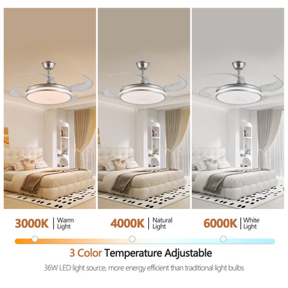 42 Inch 2 Tiers Design Modern LED Ceiling Fan With Light And Remote Control, Retractable Blades, Adjustable 6 Speed, Silent Operation DC Motor For Living Room, Bedroom, Dining Room