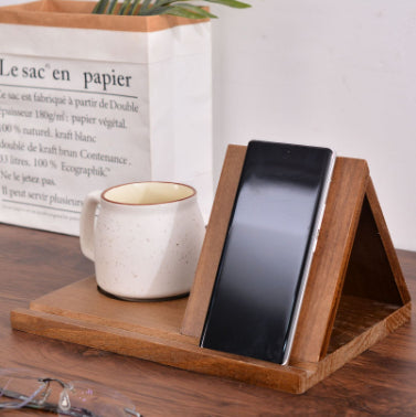 Wooden Triangle Bookmark Rack With Cup Base
