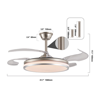 42 Inch 2 Tiers Design Modern LED Ceiling Fan With Light And Remote Control, Retractable Blades, Adjustable 6 Speed, Silent Operation DC Motor For Living Room, Bedroom, Dining Room