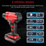 1Pc 150PSI Cordless Car Tire Inflator Rechargeable  2V Portable Electric Air Compressor With LED Light For Car Bike Motorcycle Ball
