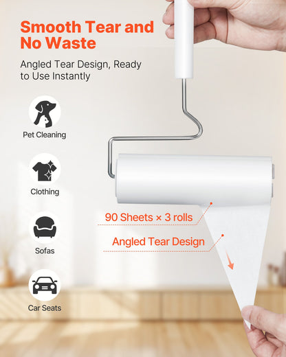 Sticky Lint Roller, 3 Pack Large Pet Hair Rollers Remover Set, 270 Sheets Extra Sticky Lint Roller With Upgraded Handle, Portable Cat And Dog Hair Remover For Carpet, Couch, Clothing And Bedding
