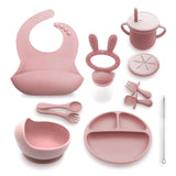 Generic Silicone Baby Feeding Set Baby Plates and Bowls Set Suction Plates for Baby Baby Feeding Essentials Baby Led Weaning Supplies Baby Plates with Suction Baby Utensils (Rose Pink) Regular