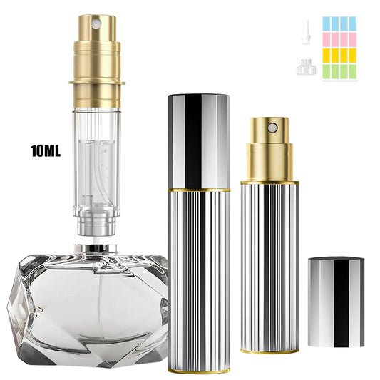 Squway 1PCS 10ml Travel Perfume Atomizer Refillable Bottom-Filling Portable Fragrances Cologne Spray Bottle Empty 0.34oz Travel Sprayer Perfume for Women Men Gift (Silver)